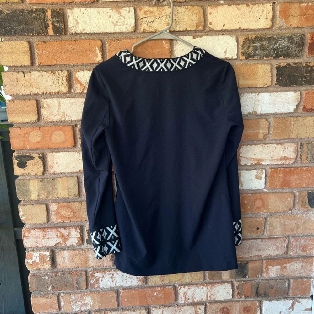Tory Burch Navy Embroidered Long Sleeve Tunic
